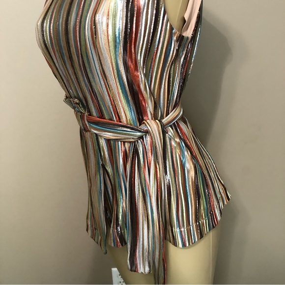 Eva Franco Clinquant Shimmer Striped Multicolor Sleeveless Top Women’s Size M - Picture 5 of 10
